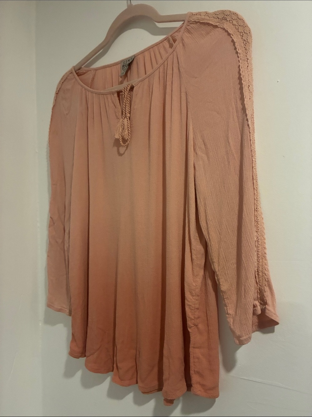Como Vintage Gauze VNeck Peach Ombré Crochet-Trim Tunic Top M Boho
